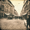 This is a synthetic image, not a photograph, generated by DreamStudio, an artificial intelligence system, in response to the text prompt by Fred Ritchin, ““A photograph of a street scene in Berlin in 1815,” 2023.
