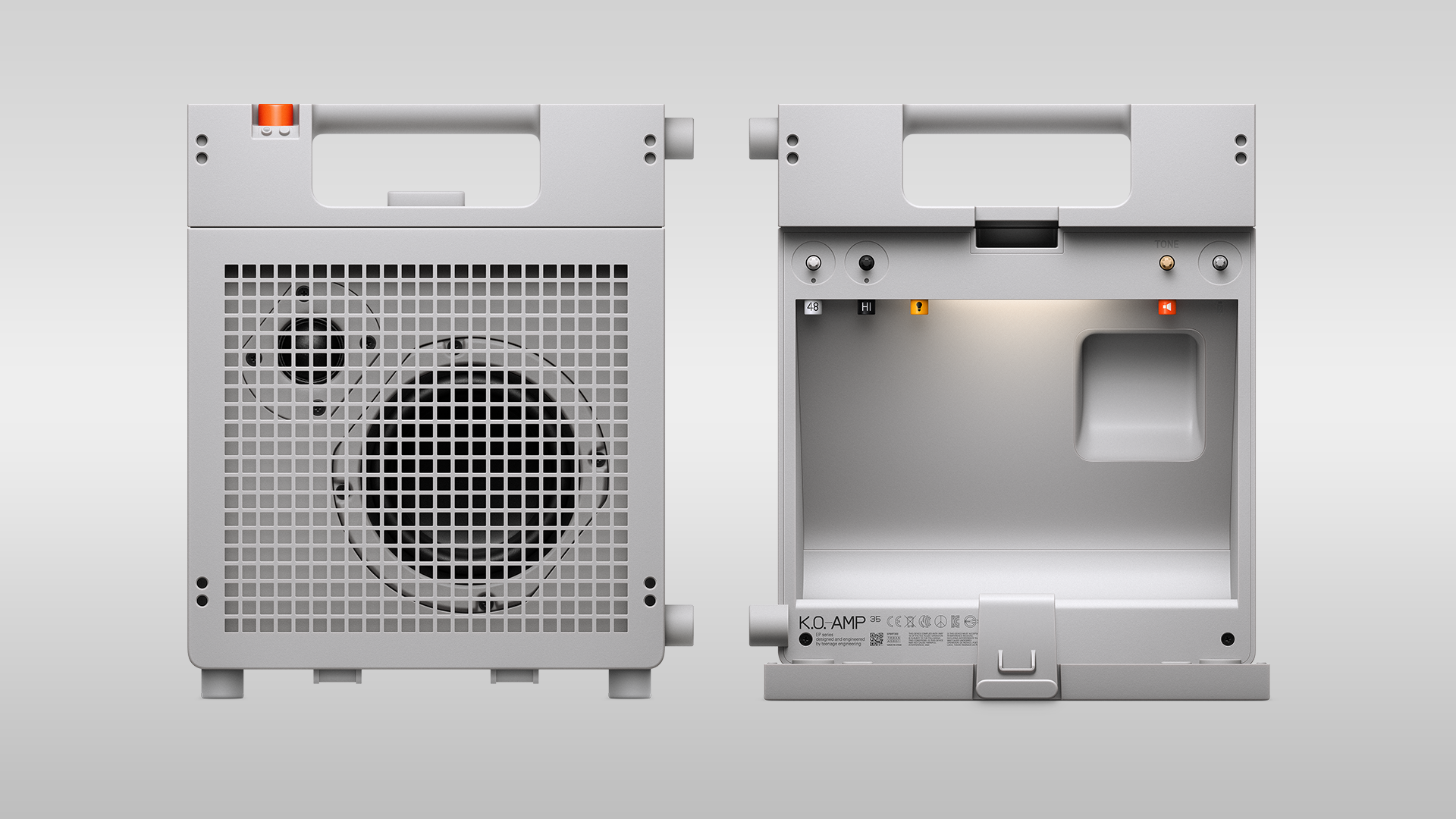 teenage engineering EP35 K.O.-AMP 35 front and back view teenage engineering EP35 K.O.-AMP 35 front and back view